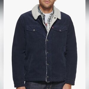 Roots Men's Dark Blue Corduroy Jacket with White Sherpa Collar
